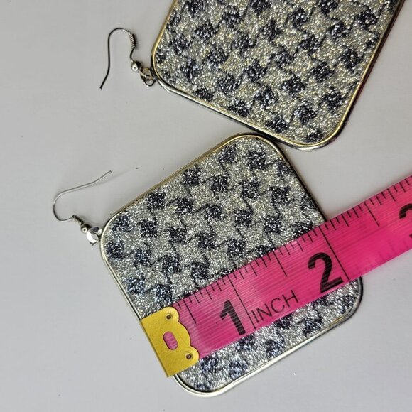 Silver Square Hook Earrings - Picture 3 of 5